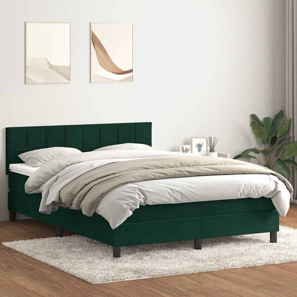 vidaXL Box spring postel s matrac&iacute; tmavě zelen&aacute; 140x210 cm samet
