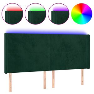 vidaXL Čelo postele s LED tmavě zelen&eacute; 183 x 16 x 118/128 cm samet