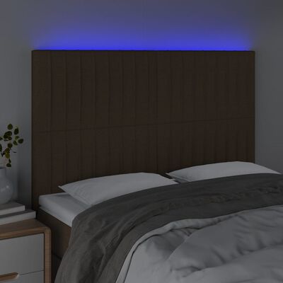 vidaXL Čelo postele s LED tmavě hnědé 144x5x118/128 cm textil