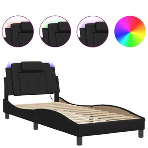 vidaXL R&aacute;m postele Viana s LED bez matrace čern&yacute; 80 x 200 cm