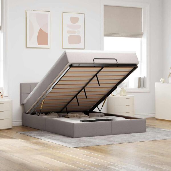 vidaXL Osmansk&aacute; postel s matrac&iacute; & LED Taupe 140x200 cm L&aacute;tka