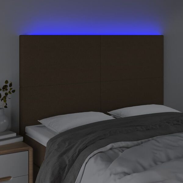 vidaXL Čelo postele s LED tmavě hněd&eacute; 144x5x118/128 cm textil