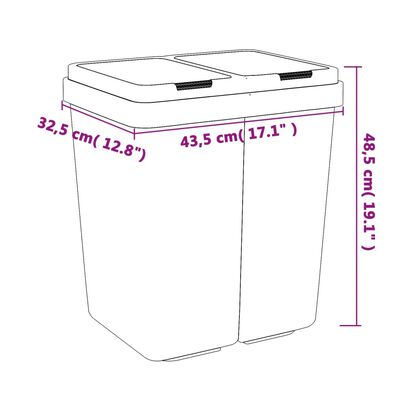 vidaXL Dvojitý odpadkový koš bílý 2 x 25 l