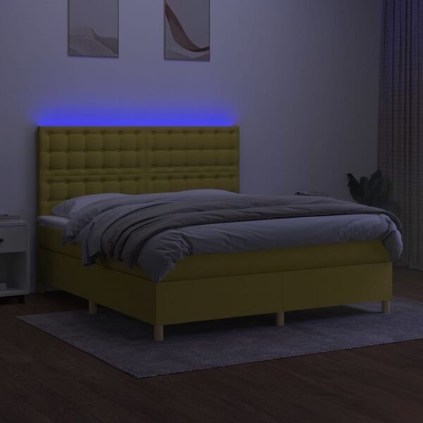 vidaXL Box spring postel s matrac&iacute; a LED zelen&aacute; 160x200 cm textil