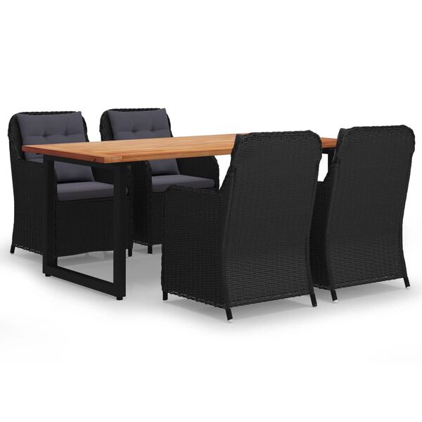 vidaXL 5d&iacute;ln&yacute; zahradn&iacute; j&iacute;deln&iacute; set s podu&scaron;kami polyratan čern&yacute;