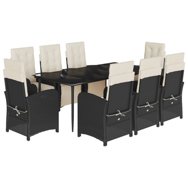 vidaXL 9d&iacute;ln&yacute; zahradn&iacute; j&iacute;deln&iacute; set s podu&scaron;kami čern&yacute; polyratan