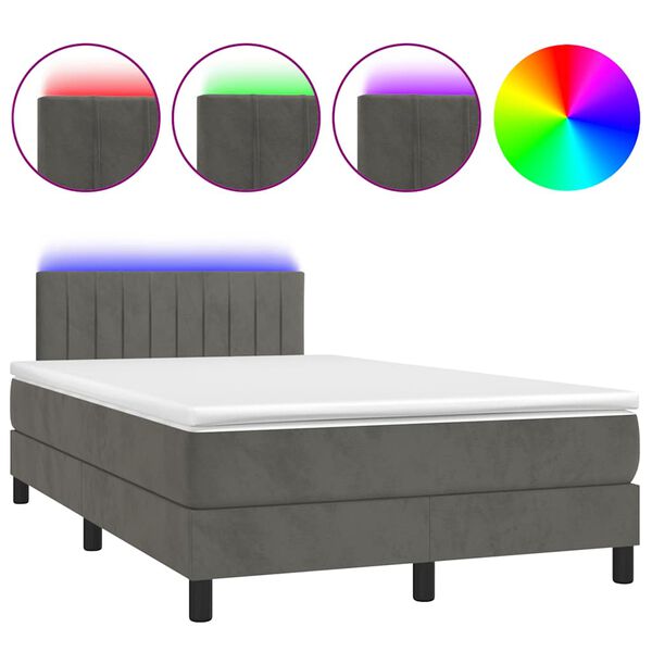 vidaXL Box spring postel s matrac&iacute; a LED tmavě &scaron;ed&aacute; 120 x 190 cm samet