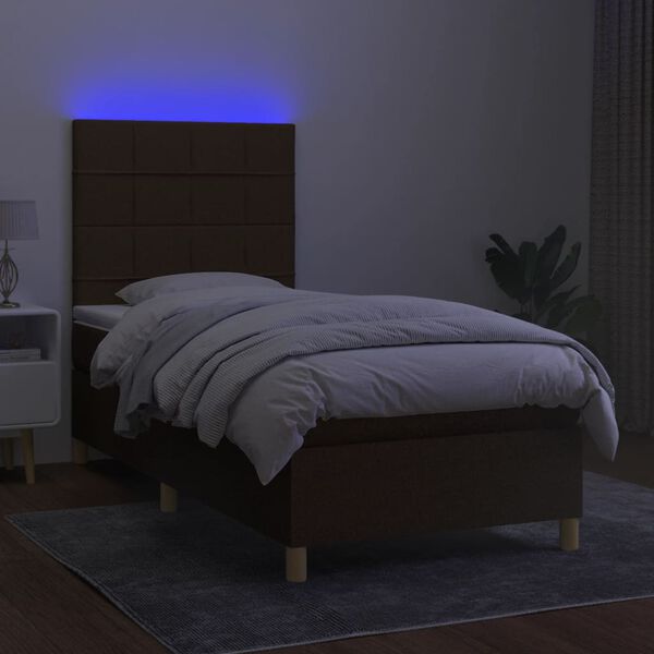 vidaXL Box spring postel s matrac&iacute; a LED tmavě hněd&aacute; 90x190 cm textil