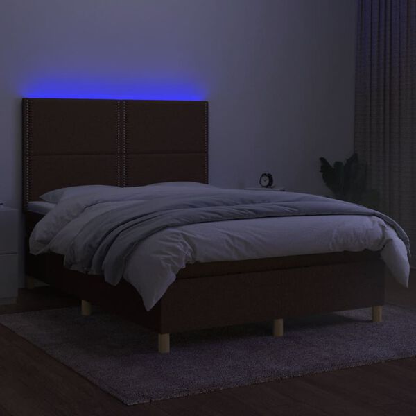 vidaXL Box spring postel s matrac&iacute; a LED tmavě hněd&aacute; 140x200 cm textil