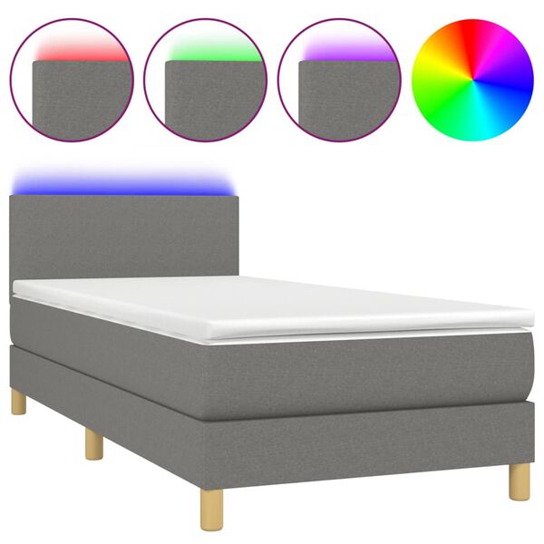 vidaXL Box spring postel s matrac&iacute; a LED tmavě &scaron;ed&aacute; 90x190 cm textil