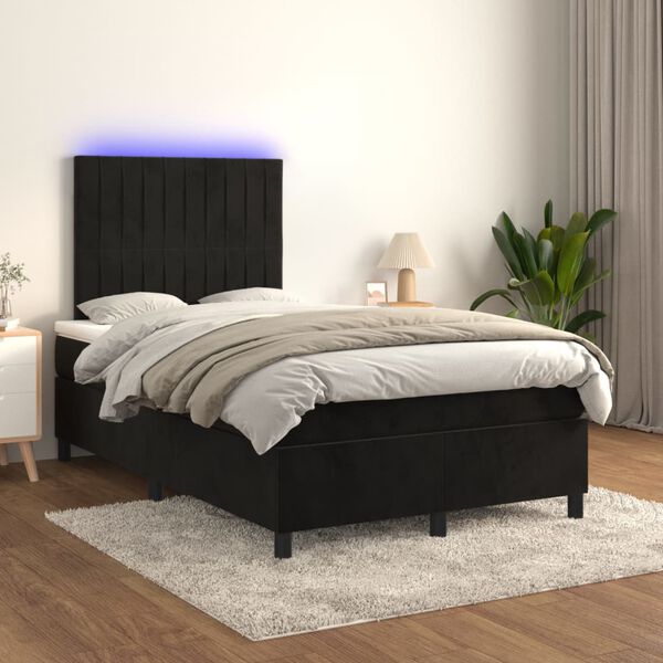 vidaXL Box spring postel s matrac&iacute; a LED čern&aacute; 120x200 cm samet