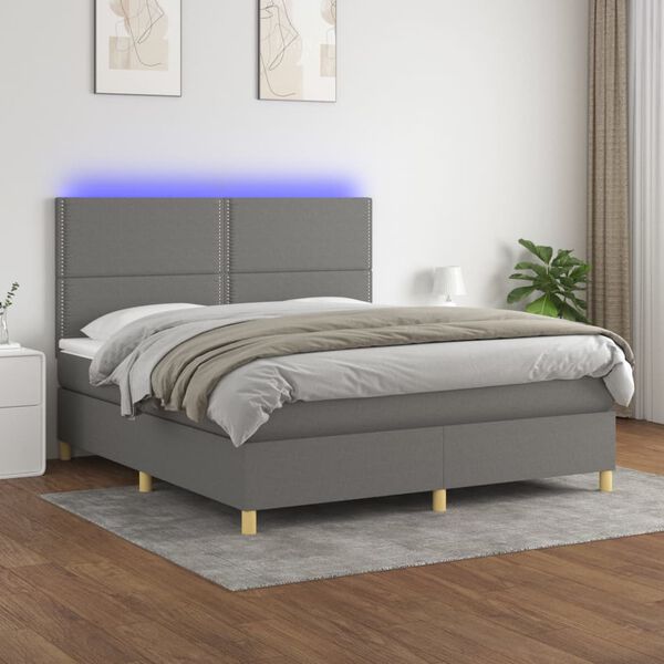vidaXL Box spring postel s matrac&iacute; a LED tmavě &scaron;ed&aacute; 180x200 cm textil