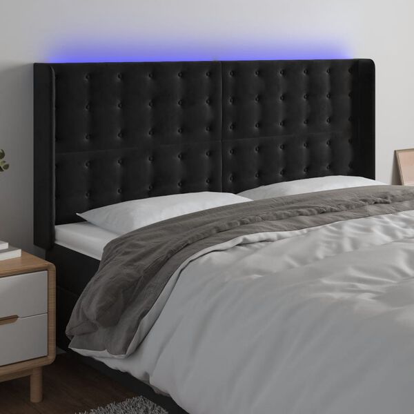 vidaXL Čelo postele s LED čern&eacute; 203 x 16 x 118/128 cm samet
