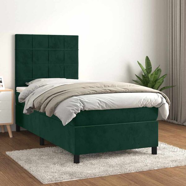 vidaXL Box spring postel s matrac&iacute; tmavě zelen&aacute; 100x200 cm samet