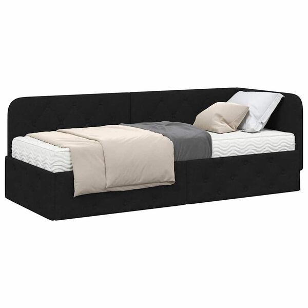 vidaXL Rohový rám postele s matrací s čelo Černá 80 x 200 cm textil