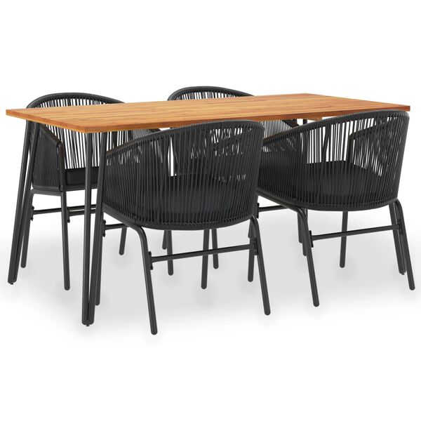 vidaXL 5d&iacute;ln&yacute; zahradn&iacute; j&iacute;deln&iacute; set masivn&iacute; ak&aacute;ciov&eacute; dřevo a PVC ratan