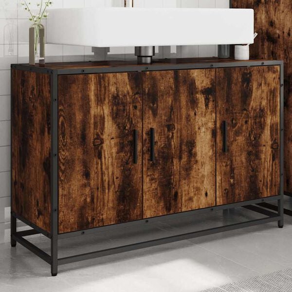 vidaXL Koupelnov&aacute; skř&iacute;ňka pod umyvadlo kouřov&yacute; dub 90x33x60cm kompozit