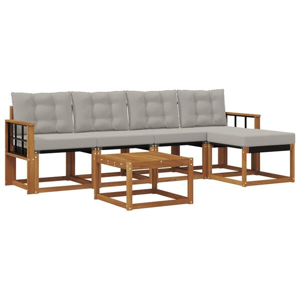 vidaXL Venkovn&iacute; pohovkov&aacute; souprava 6 pcs Př&iacute;rodn&iacute; a světle &scaron;ed&aacute;