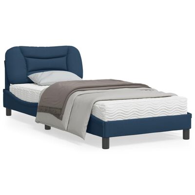vidaXL Rám postele s LED osvětlením modrý 90 x 200 cm textil