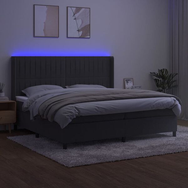 vidaXL Box spring postel s matrac&iacute; a LED tmavě &scaron;ed&aacute; 200x200 cm samet