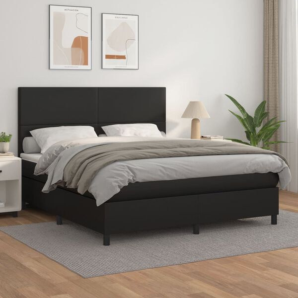 vidaXL Box spring postel s matrac&iacute; čern&aacute; 180x200 cm uměl&aacute; kůže