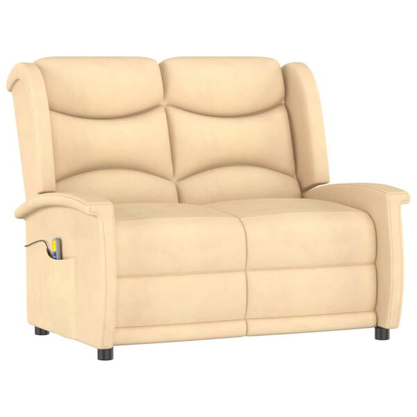 vidaXL 2místné masážní polohovací křeslo krémové látka z mikrovlákna