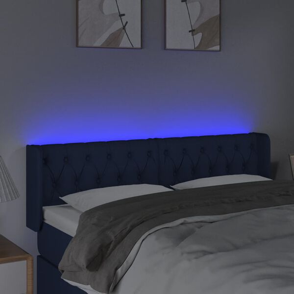 vidaXL Čelo postele s LED modr&eacute; 147 x 16 x 78/88 cm textil