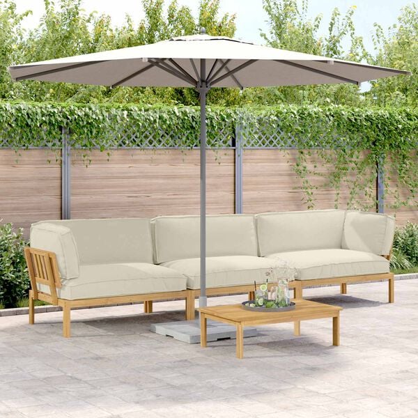 vidaXL Set pohovek s pol&scaron;t&aacute;řem 4 pcs Kr&eacute;mov&aacute; Masivn&iacute; ak&aacute;tov&eacute; dřevo