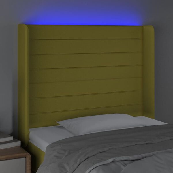 vidaXL Čelo postele s LED zelen&eacute; 103 x 16 x 118/128 cm textil