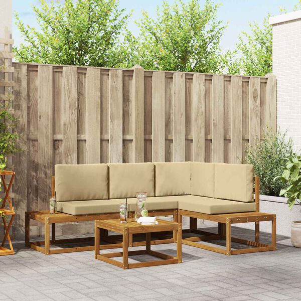 vidaXL Venkovn&iacute; pohovkov&aacute; souprava 5 Kus Přirozen&aacute; a B&eacute;žov&aacute;