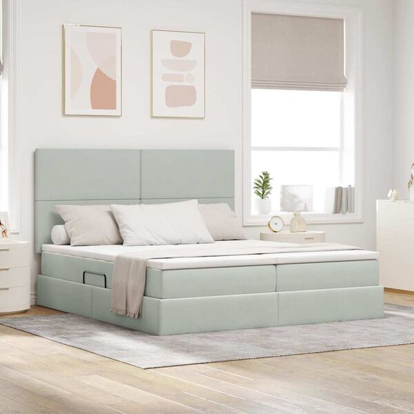 vidaXL Postel s &uacute;ložn&yacute;m prostorem Světle &scaron;ed&aacute; 200 x 200 cm samet