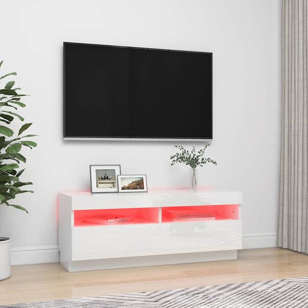 vidaXL TV skř&iacute;ňka s LED osvětlen&iacute;m b&iacute;l&aacute; s vysok&yacute;m leskem 100x35x40 cm