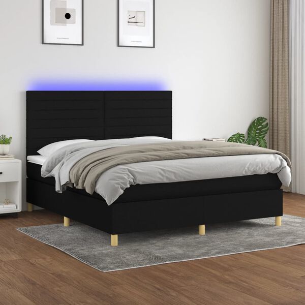 vidaXL Box spring postel s matrac&iacute; a LED čern&aacute; 160x200 cm textil