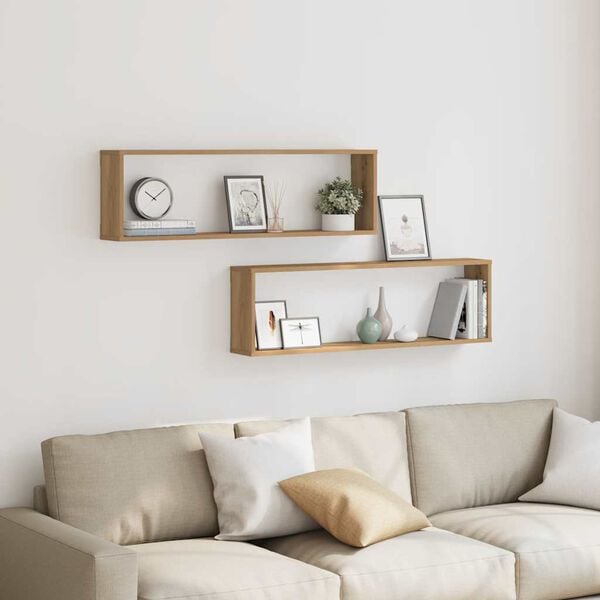 vidaXL Nástěnné obdélníkové police 2 ks dub artisan 100 x 15 x 30 cm