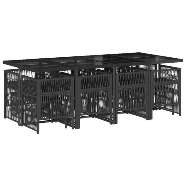 vidaXL 13d&iacute;ln&yacute; zahradn&iacute; j&iacute;deln&iacute; set s podu&scaron;kami čern&yacute; polyratan