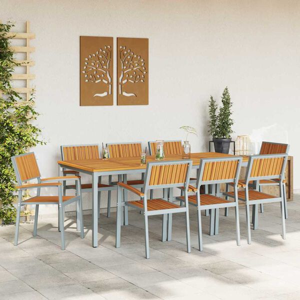 vidaXL Zahradní jídelní souprava 9 pcs Šedo-hnědá 200 x 90 x 75 cm