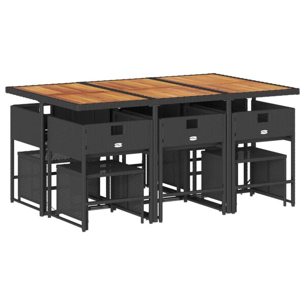 vidaXL 11d&iacute;ln&yacute; zahradn&iacute; j&iacute;deln&iacute; set s podu&scaron;kami čern&yacute; polyratan