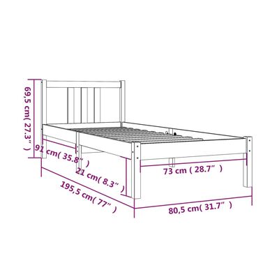 vidaXL Rám postele černý masivní dřevo 75 x 190 cm Small Single