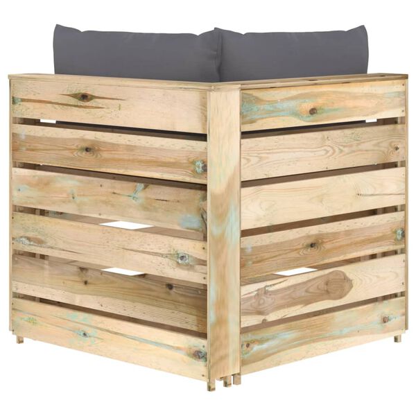 vidaXL D&iacute;lč&iacute; rohov&aacute; pohovka s podu&scaron;kami zeleně impregnovan&eacute; dřevo