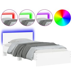 vidaXL R&aacute;m postele s čelem a LED osvětlen&iacute;m b&iacute;l&yacute; 100 x 200 cm