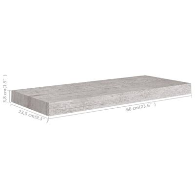 vidaXL Plovoucí nástěnná police betonově šedá 60 x 23,5 x 3,8 cm MDF