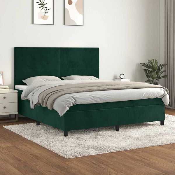 vidaXL Box spring postel s matrac&iacute; tmavě zelen&aacute; 180x200 cm samet