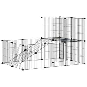 vidaXL 20panelov&aacute; ohr&aacute;dka pro zv&iacute;řata s dv&iacute;řky čern&aacute; 105 x 70 x 70 cm ocel