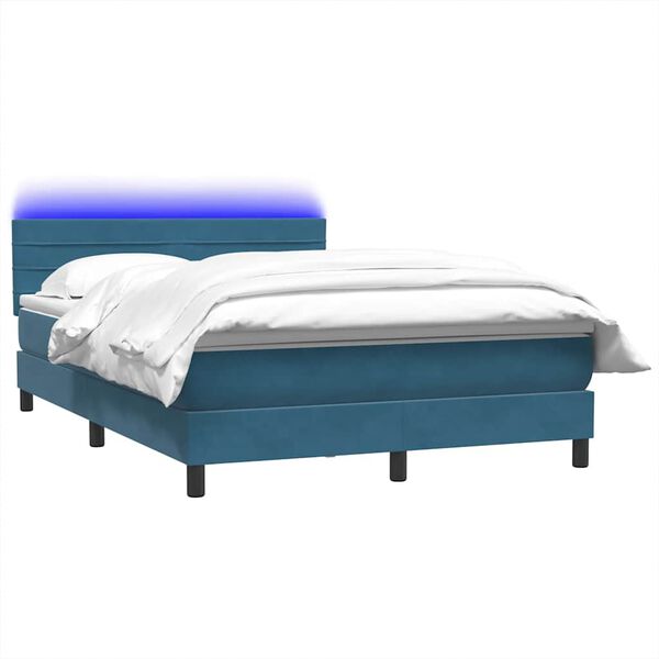 vidaXL Box spring postel s matrac&iacute; a LED tmavě modr&aacute; 140x210 cm samet
