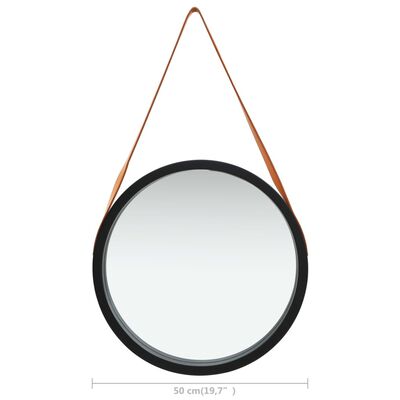 vidaXL Nástěnné zrcadlo s popruhem 50 cm černé