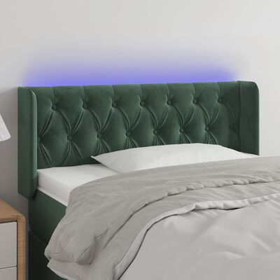 vidaXL Čelo postele s LED tmavě zelené 93 x 16 x 78/88 cm samet