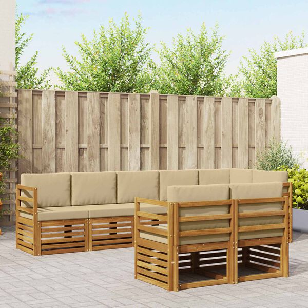 vidaXL Sedac&iacute; soupravy 8 pcs Přirozen&aacute; a B&eacute;žov&aacute; Masivn&iacute; ak&aacute;tov&eacute; dřevo