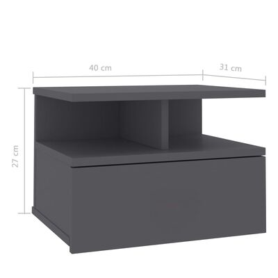 vidaXL Nástěnný noční stolek šedý 40 x 31 x 27 cm dřevotříska