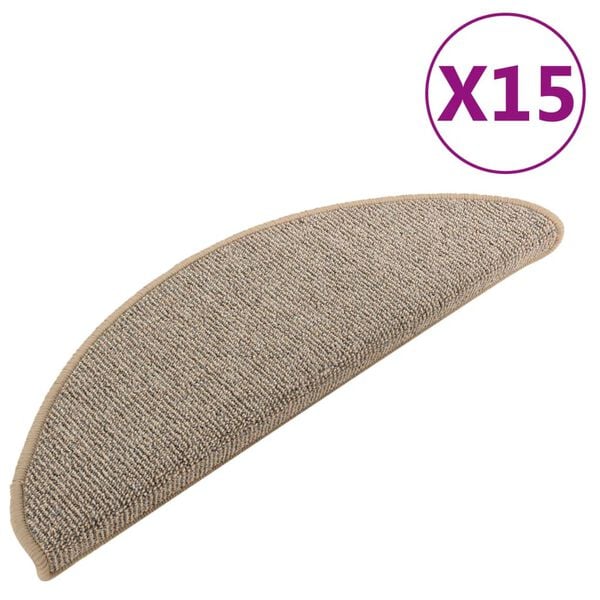 vidaXL Schodové rohože 15 ks 65 x 21 x 4 cm hnědé, půlkulaté, velké