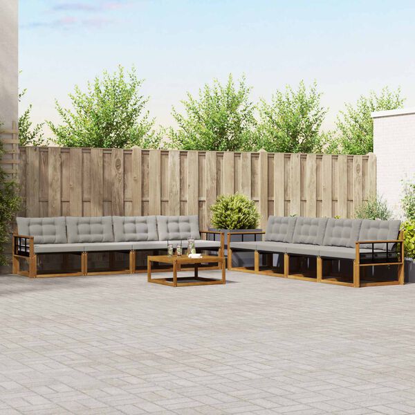 vidaXL Venkovn&iacute; pohovkov&aacute; souprava 9 pcs Př&iacute;rodn&iacute; a světle &scaron;ed&aacute;